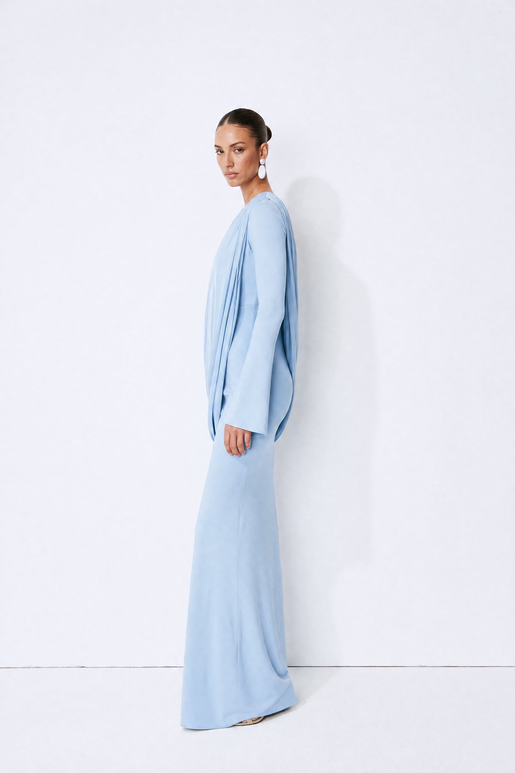Dangerous Romance Blue Cowl Neck Draped Maxi Dress
