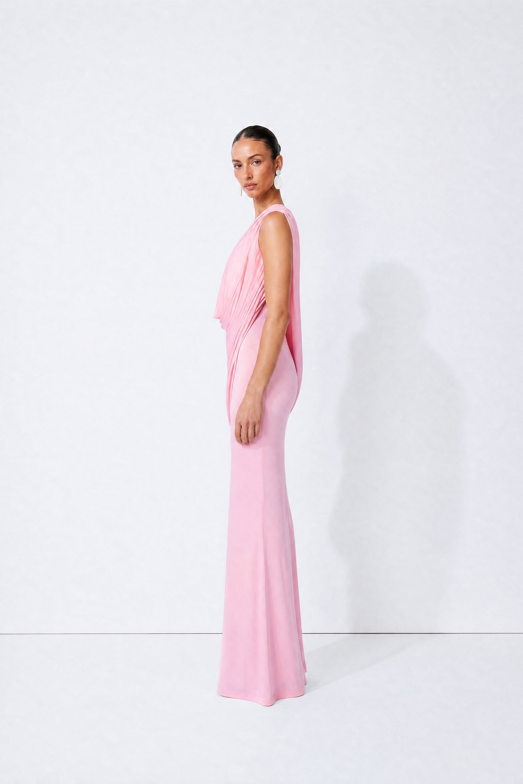 Dangerous Romance Pink Cowl Neck Draped Maxi Dress