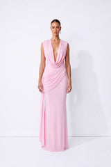 Dangerous Romance Pink Cowl Neck Draped Maxi Dress