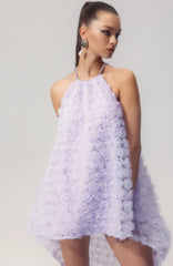 Michaelia Floral Applique Halter Mini Mesh Dress