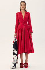 Daphne Notch Lapel Long Sleeve Midi Dress