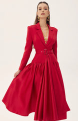 Daphne Notch Lapel Long Sleeve Midi Dress