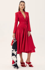 Daphne Notch Lapel Long Sleeve Midi Dress