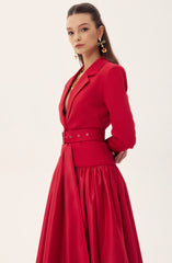 Daphne Notch Lapel Long Sleeve Midi Dress