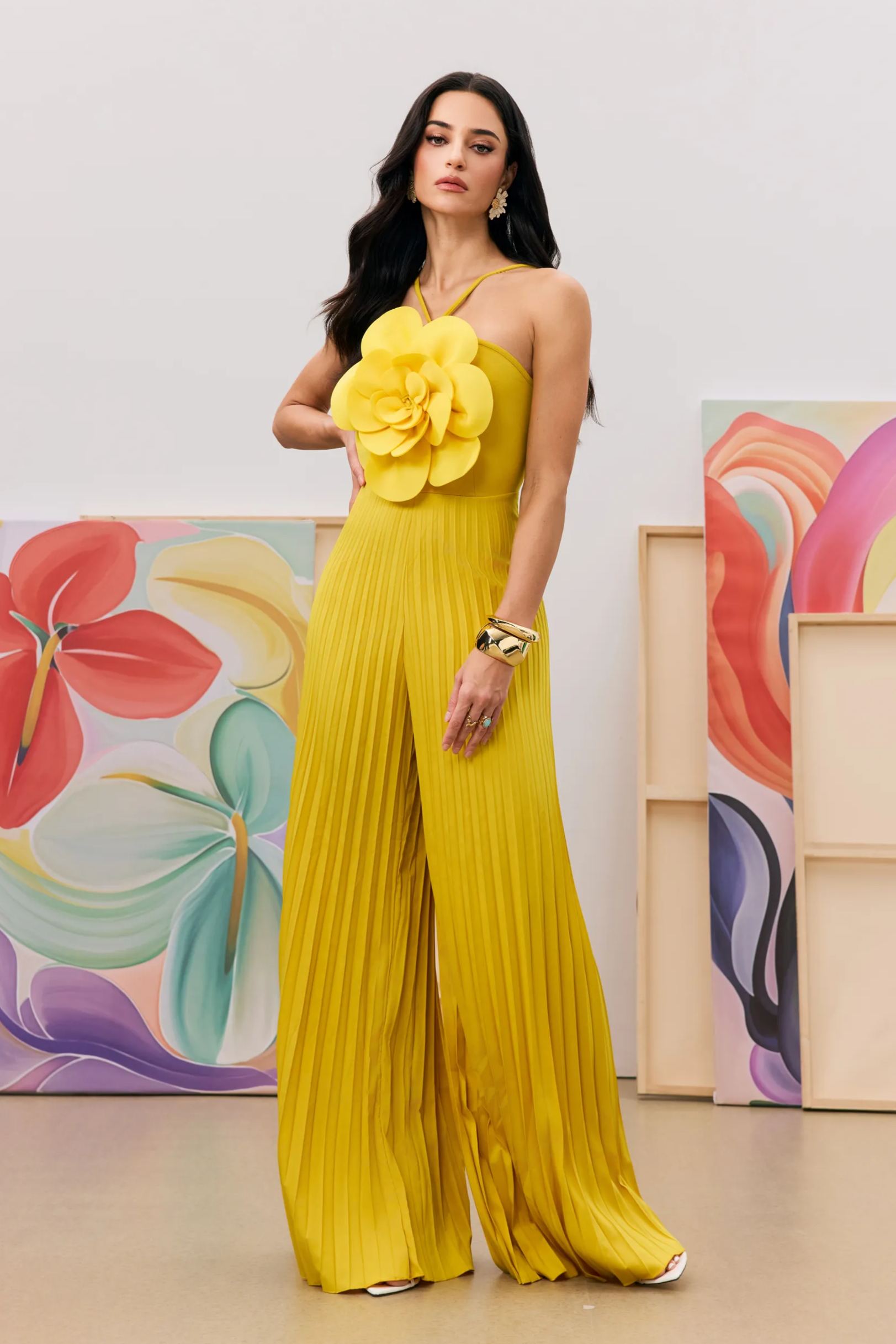 Jessica Flower Applique Pleated Jumpsuit