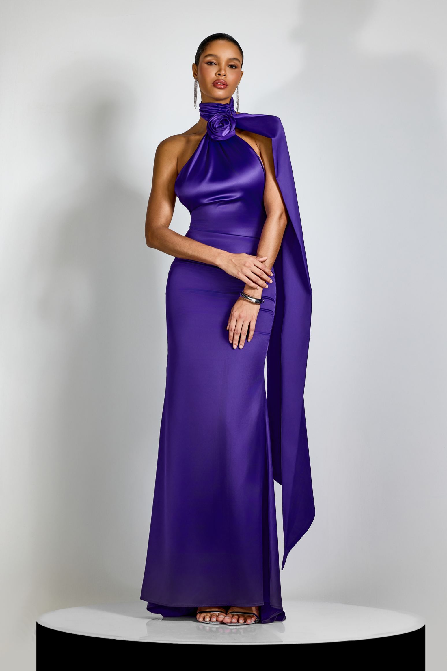 Verna Halter Floral Maxi Satin Dress