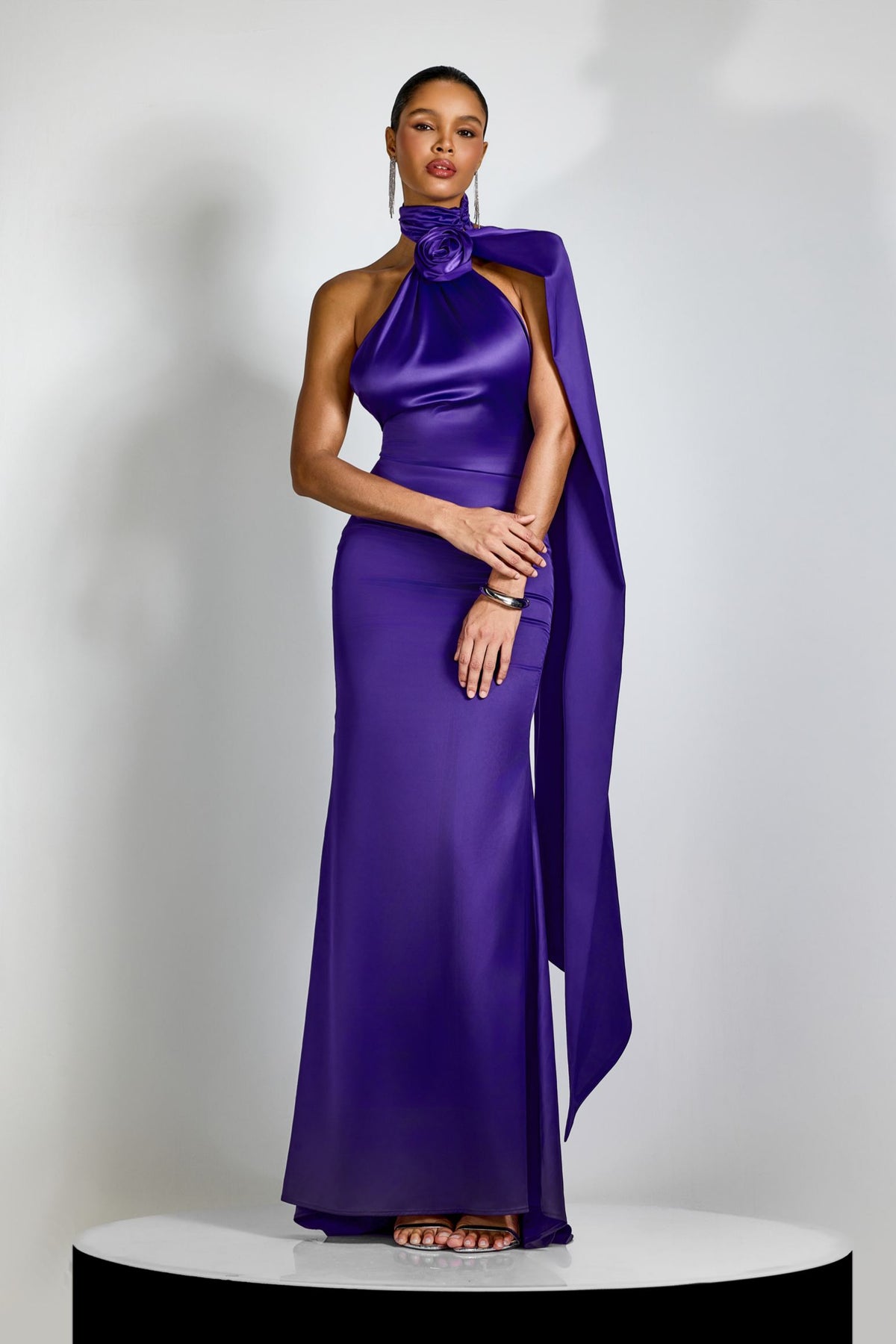 Verna Halter Floral Maxi Satin Dress
