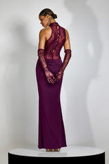 Evelyn Plunging Cowl Lace Bodice Maxi Dress