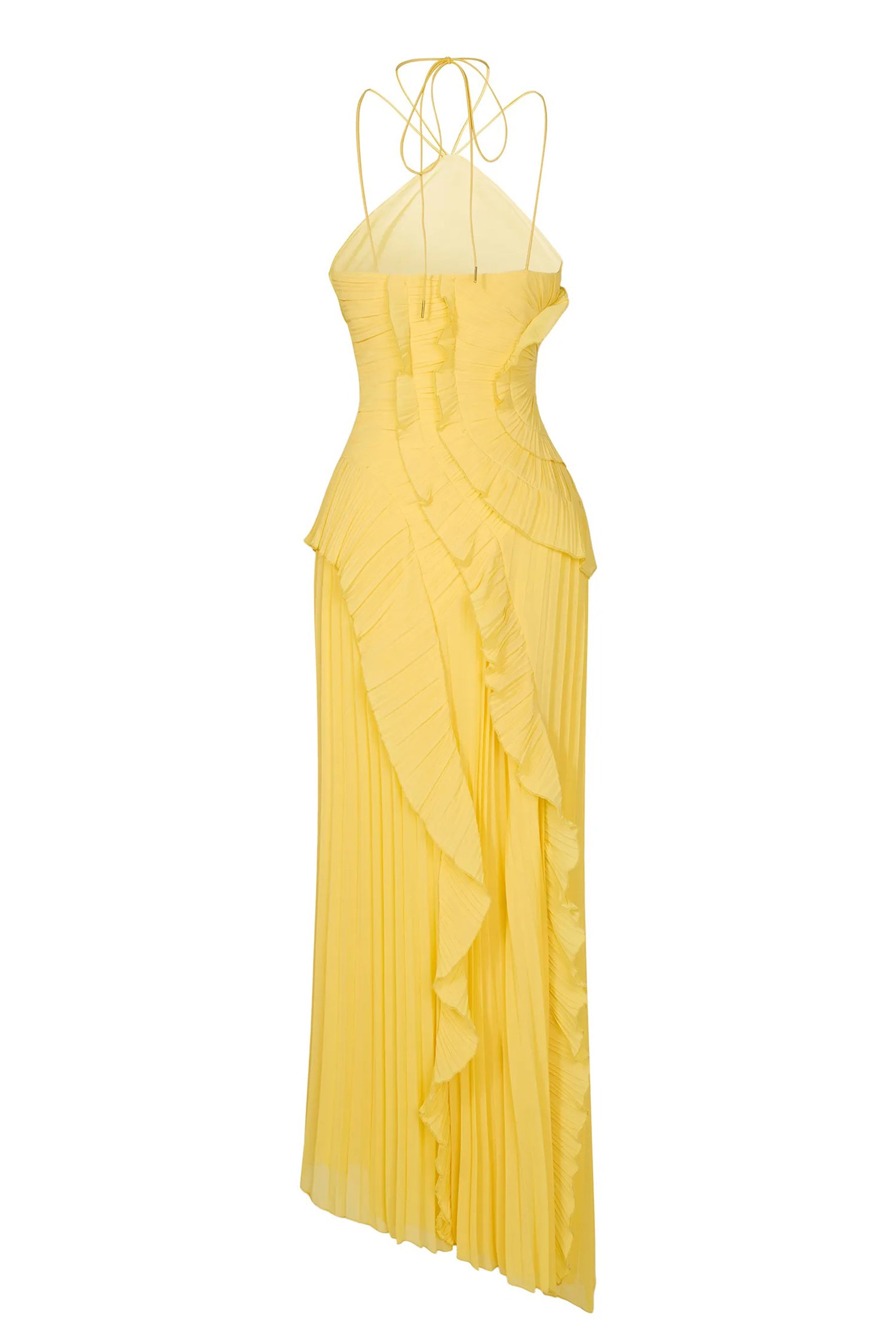 Nina Asymmetry Pleated Halterneck Midi Dress