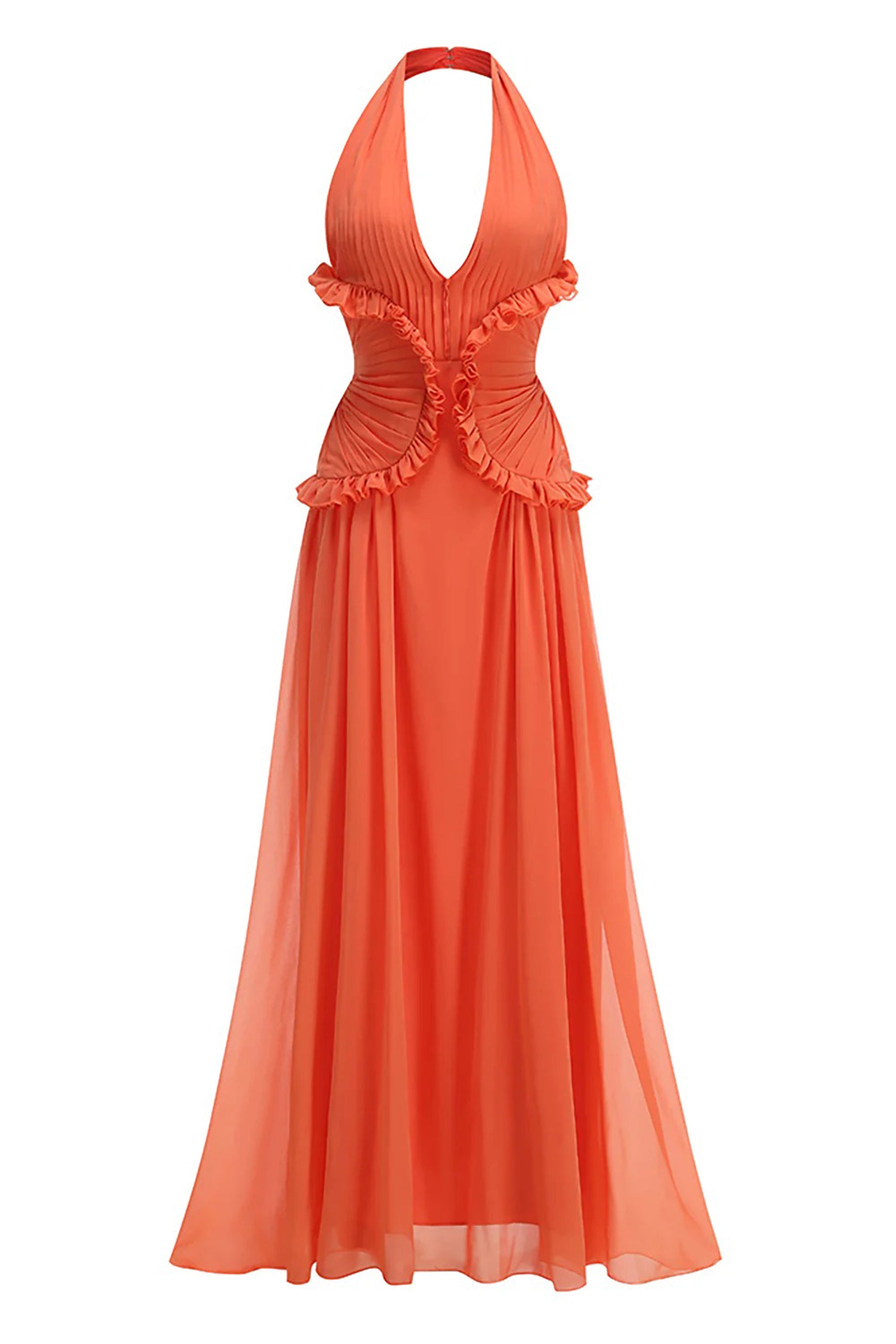 Aliza Halter Neck Ruffle Trim Maxi Dress