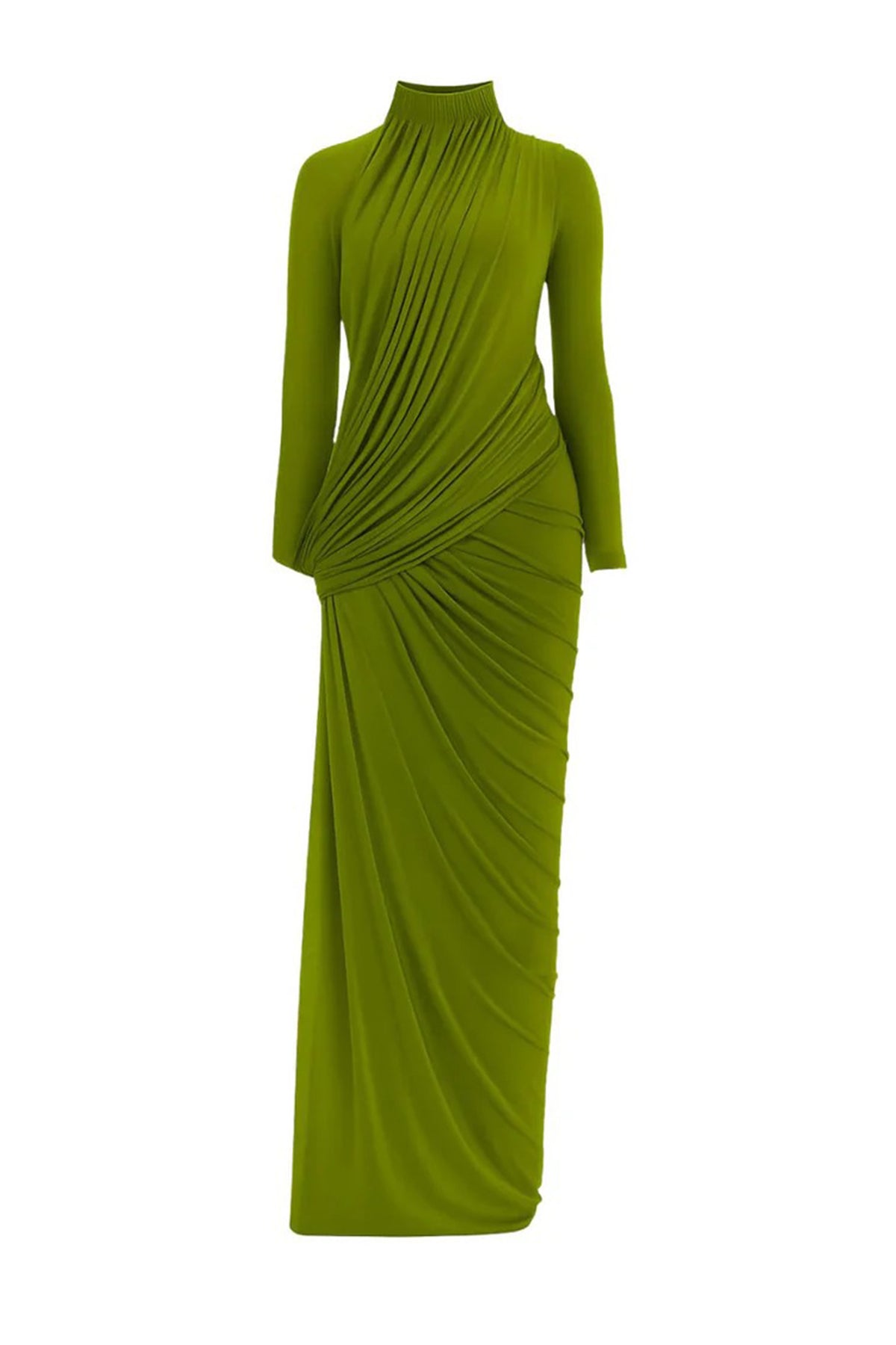 Swan Song High Neck Asymmetric Drape Maxi Dress