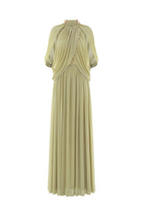 Twilight Whispers Green Draped Cape Sleeve Knit Maxi Dress