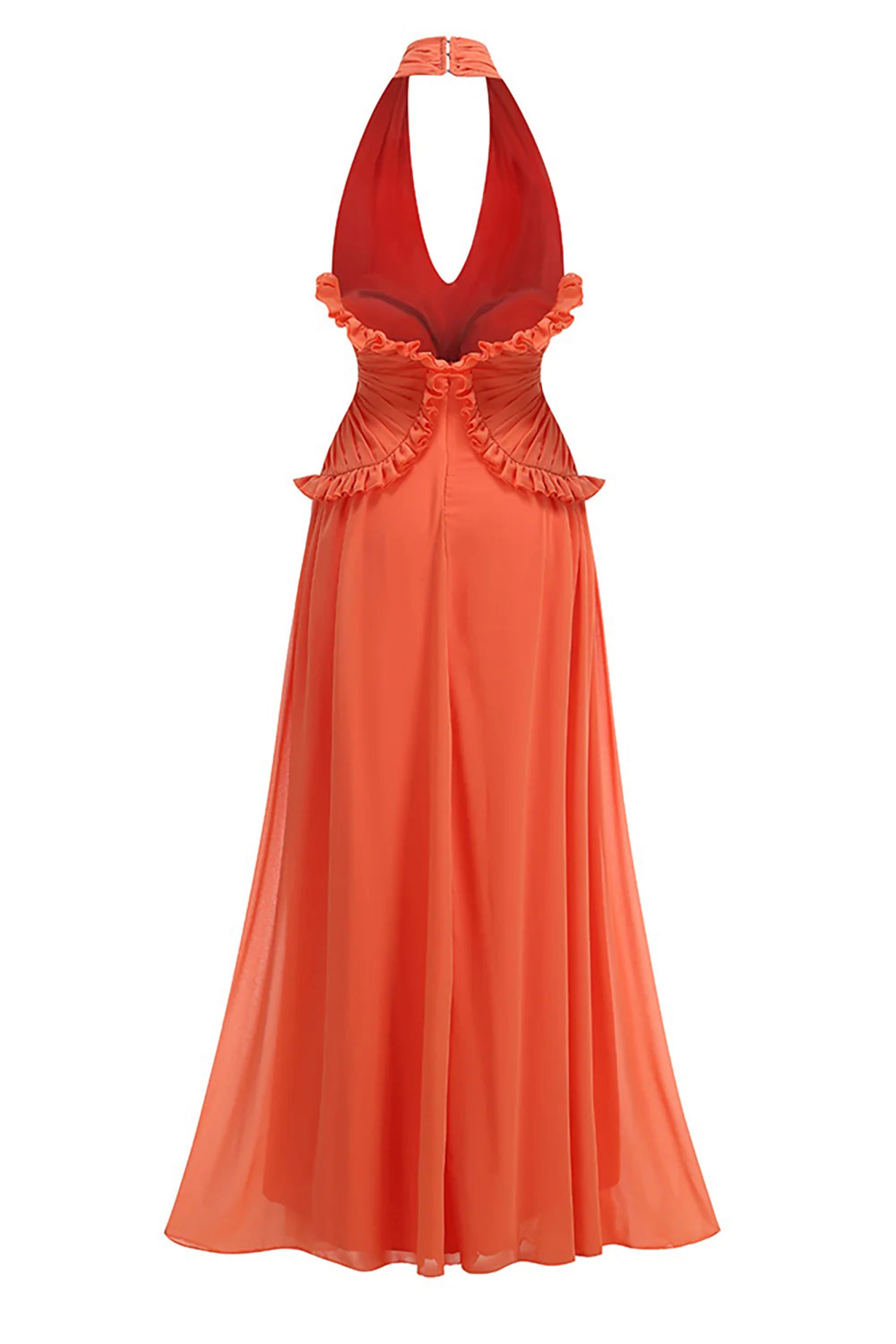 Aliza Halter Neck Ruffle Trim Maxi Dress