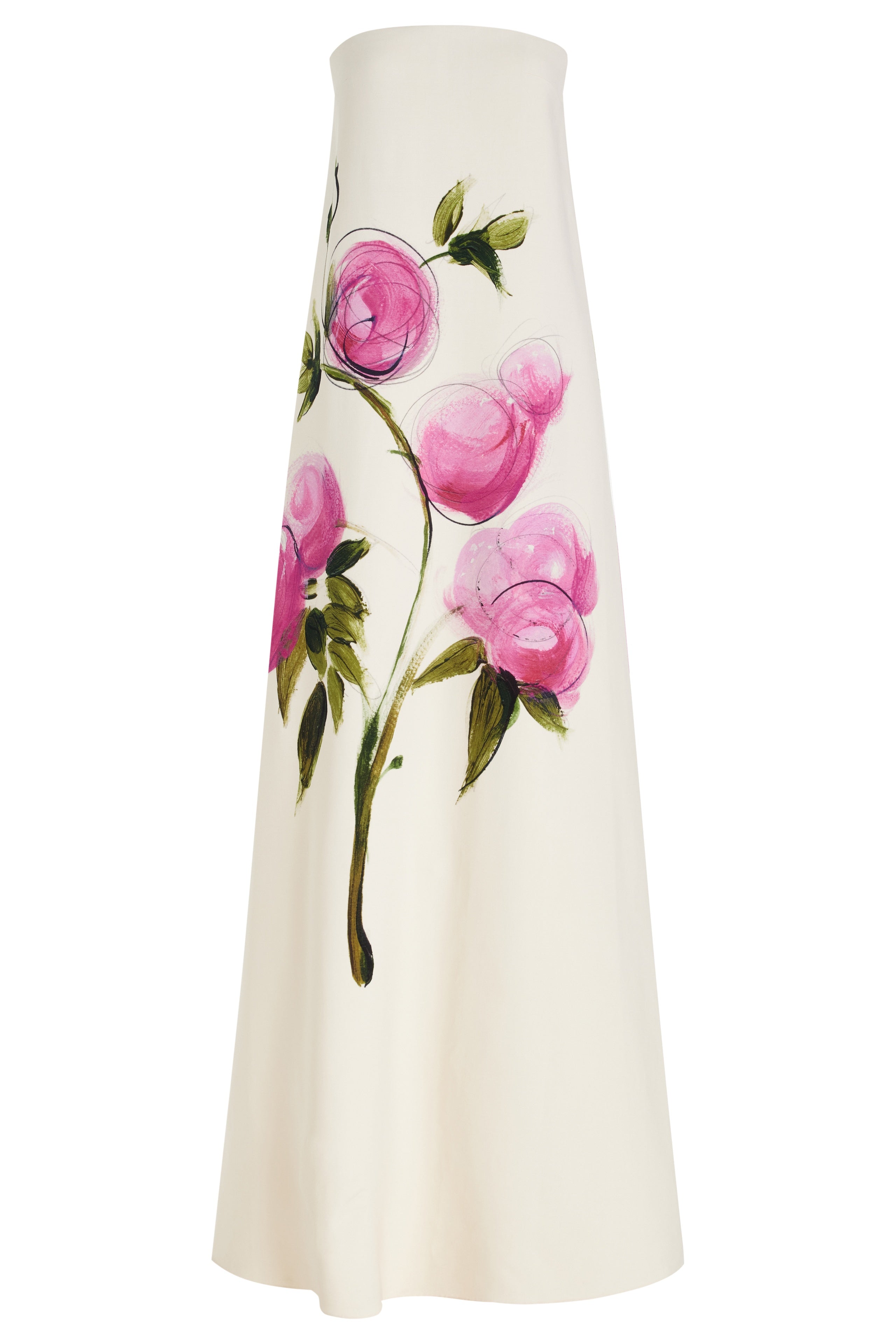 Dorothy Floral Print Strapless Satin Maxi Dress