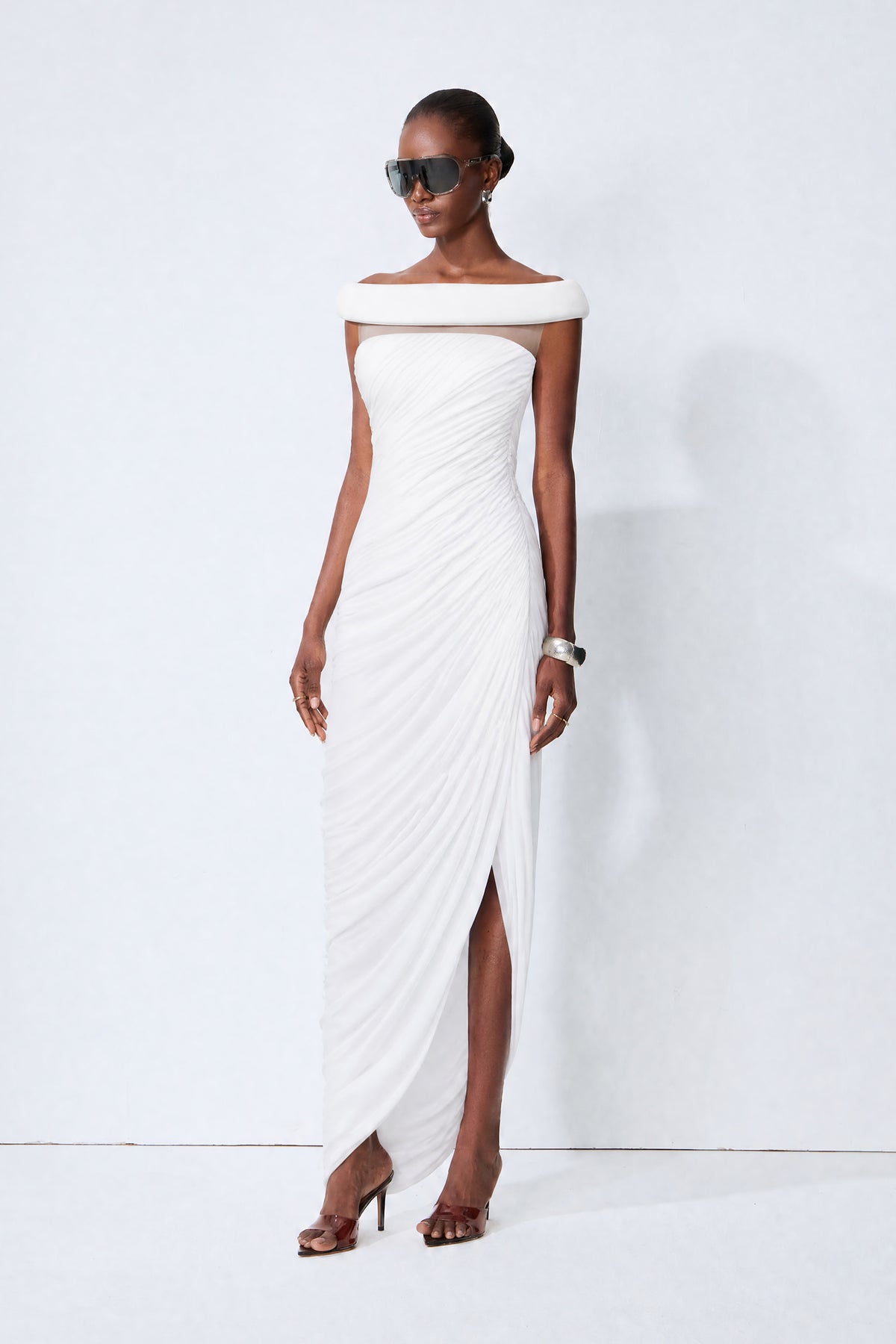 Monaco Mood White Off Shoulder Asymmetric Maxi Dress