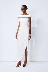 Monaco Mood White Off Shoulder Asymmetric Maxi Dress