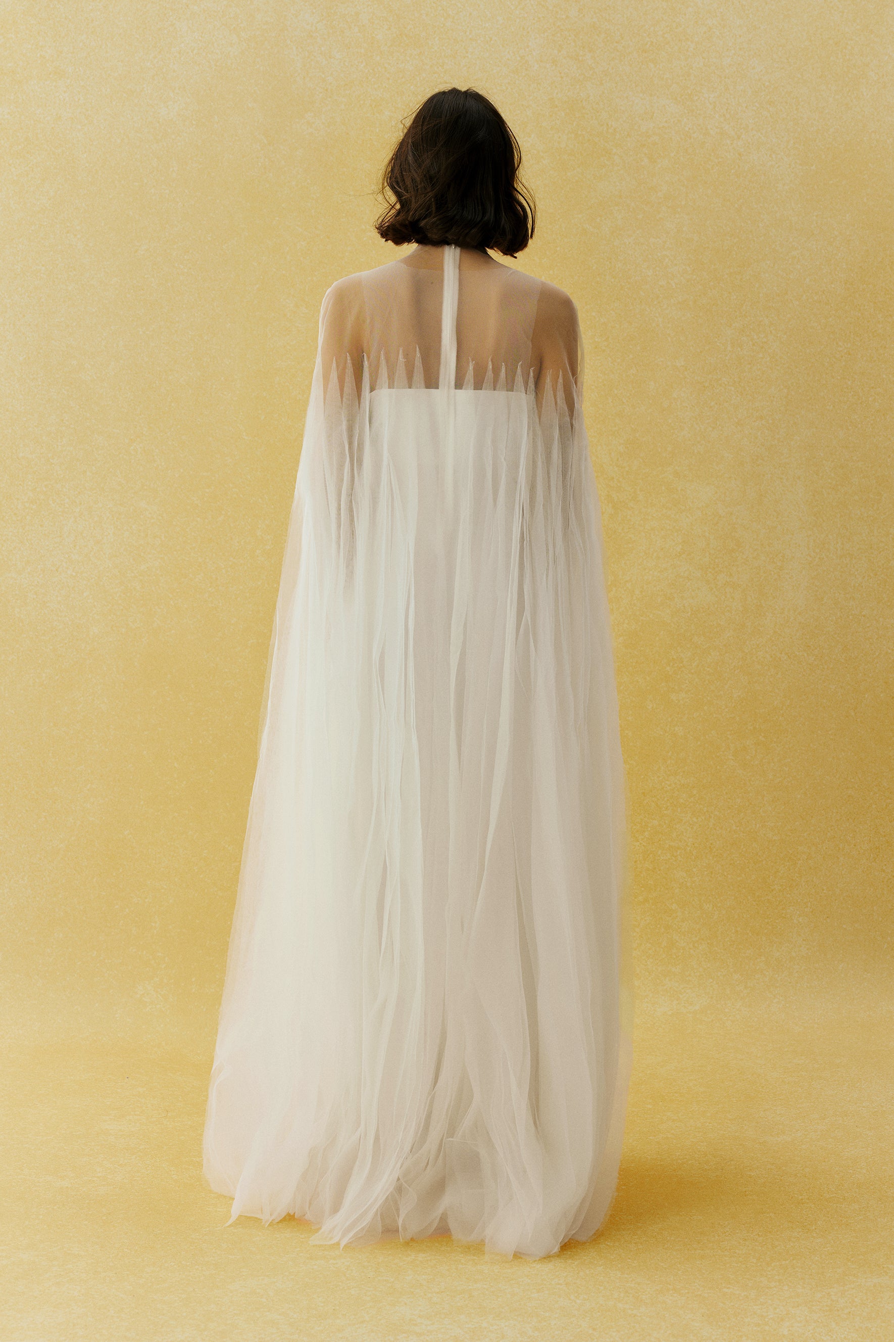 Following My Heart White Sheer Cape Sleeve Tulle Maxi Dress