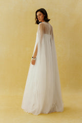 Following My Heart White Sheer Cape Sleeve Tulle Maxi Dress