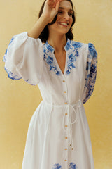 Naturally Charming White Floral Print Stand Collar Maxi Dress