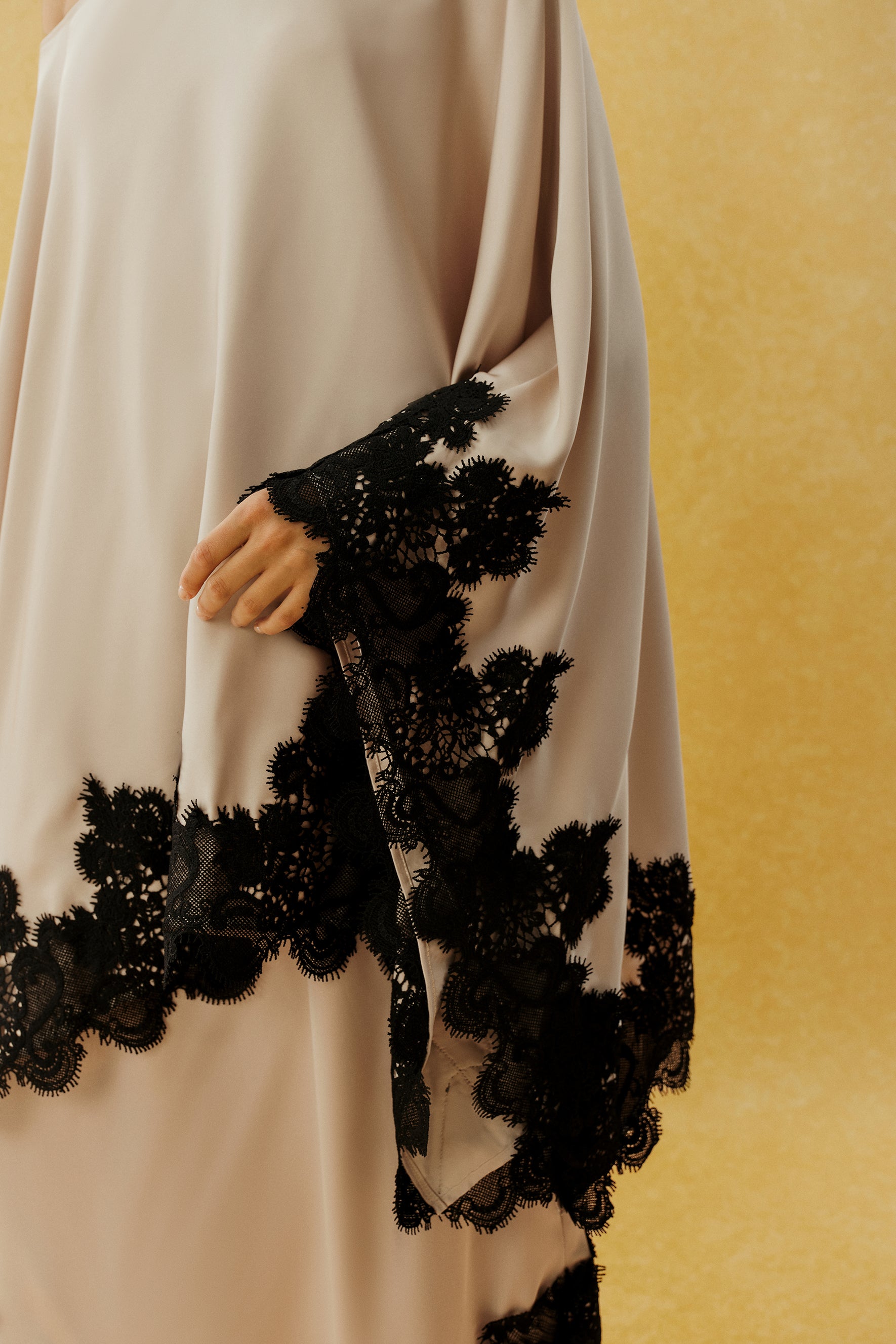Don't Look Away Beige Lace Trim One Shoulder Top & Skirt Set