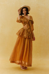 Lazy Holiday Burnt Orange Stripe Tie Front Crop Top & Skirt Set