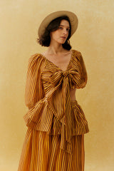 Lazy Holiday Burnt Orange Stripe Tie Front Crop Top & Skirt Set