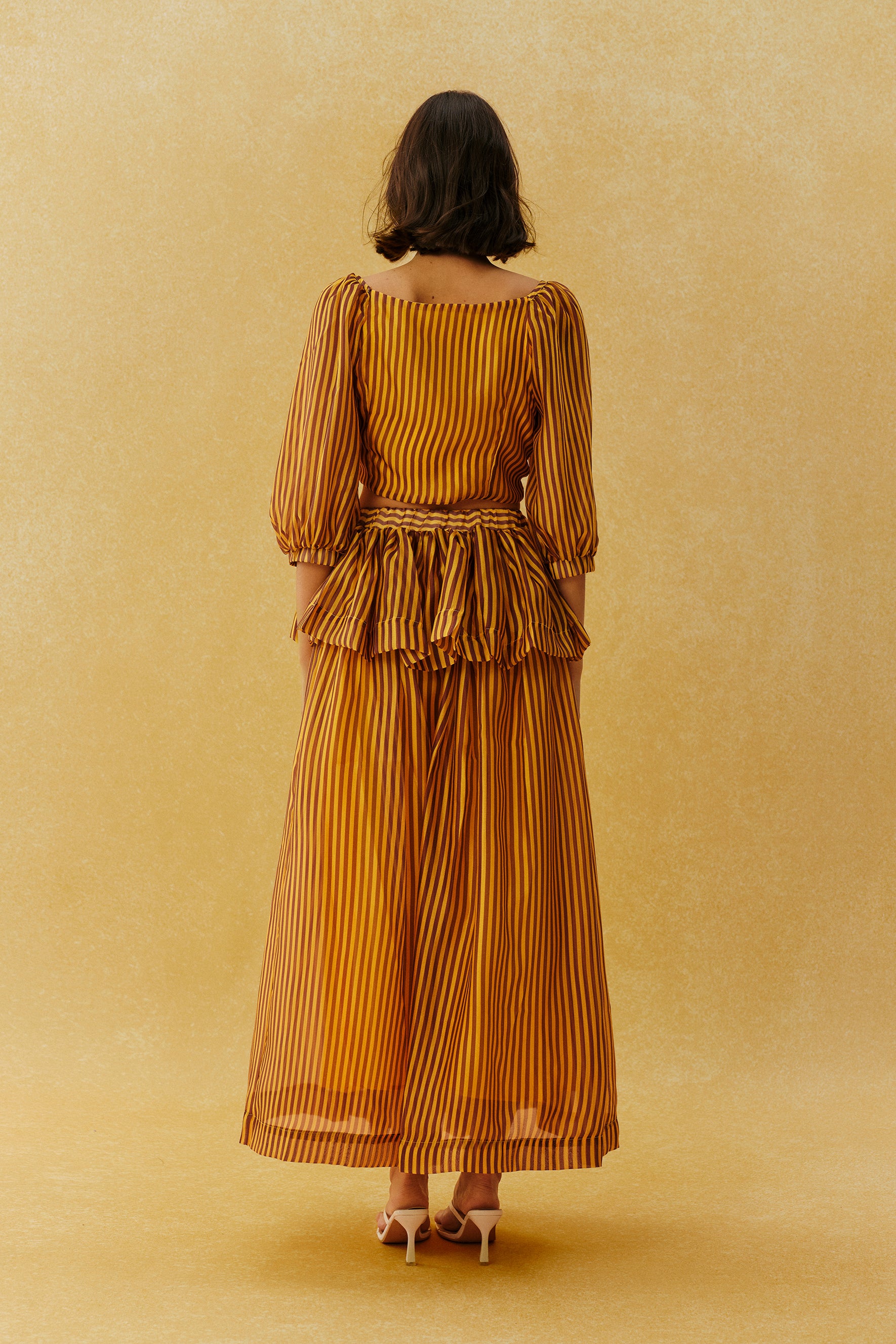 Lazy Holiday Burnt Orange Stripe Tie Front Crop Top & Skirt Set