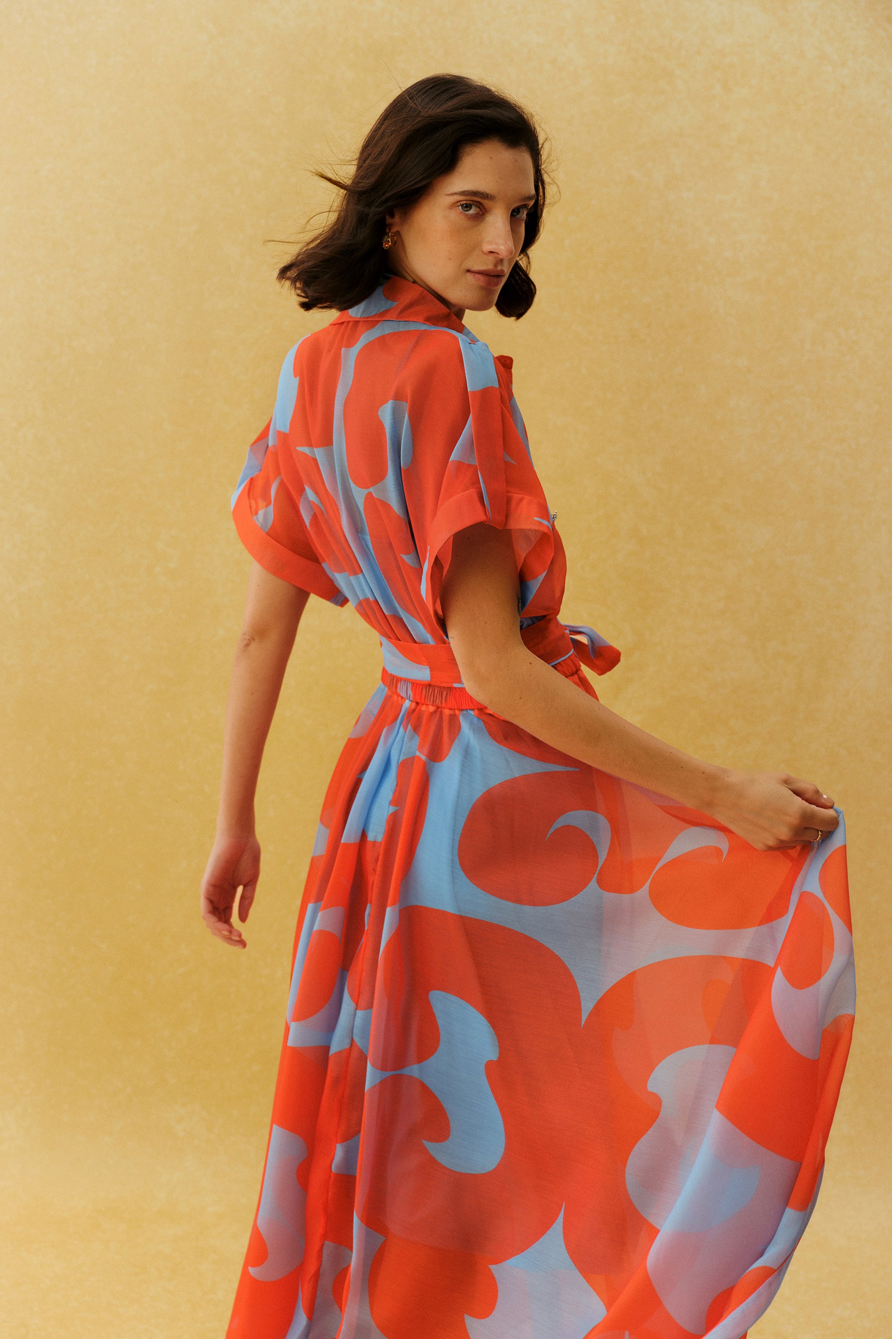 Vacation Mode Orange Abstract Print Short Sleeve Maxi Dress