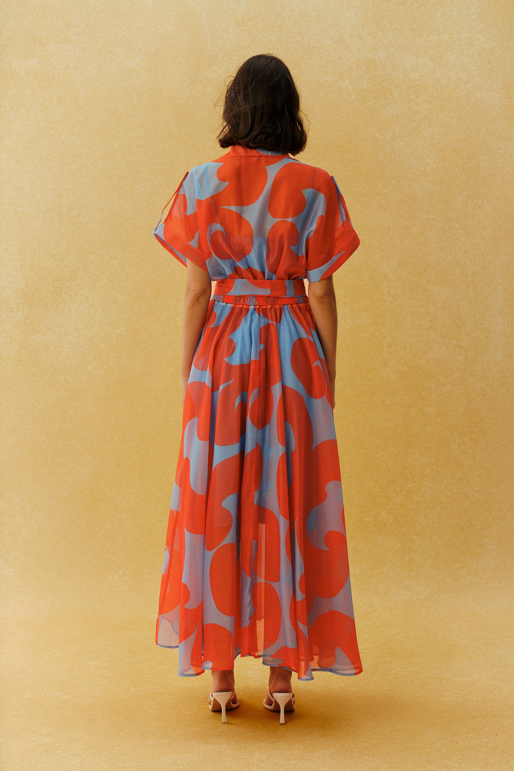 Vacation Mode Orange Abstract Print Short Sleeve Maxi Dress