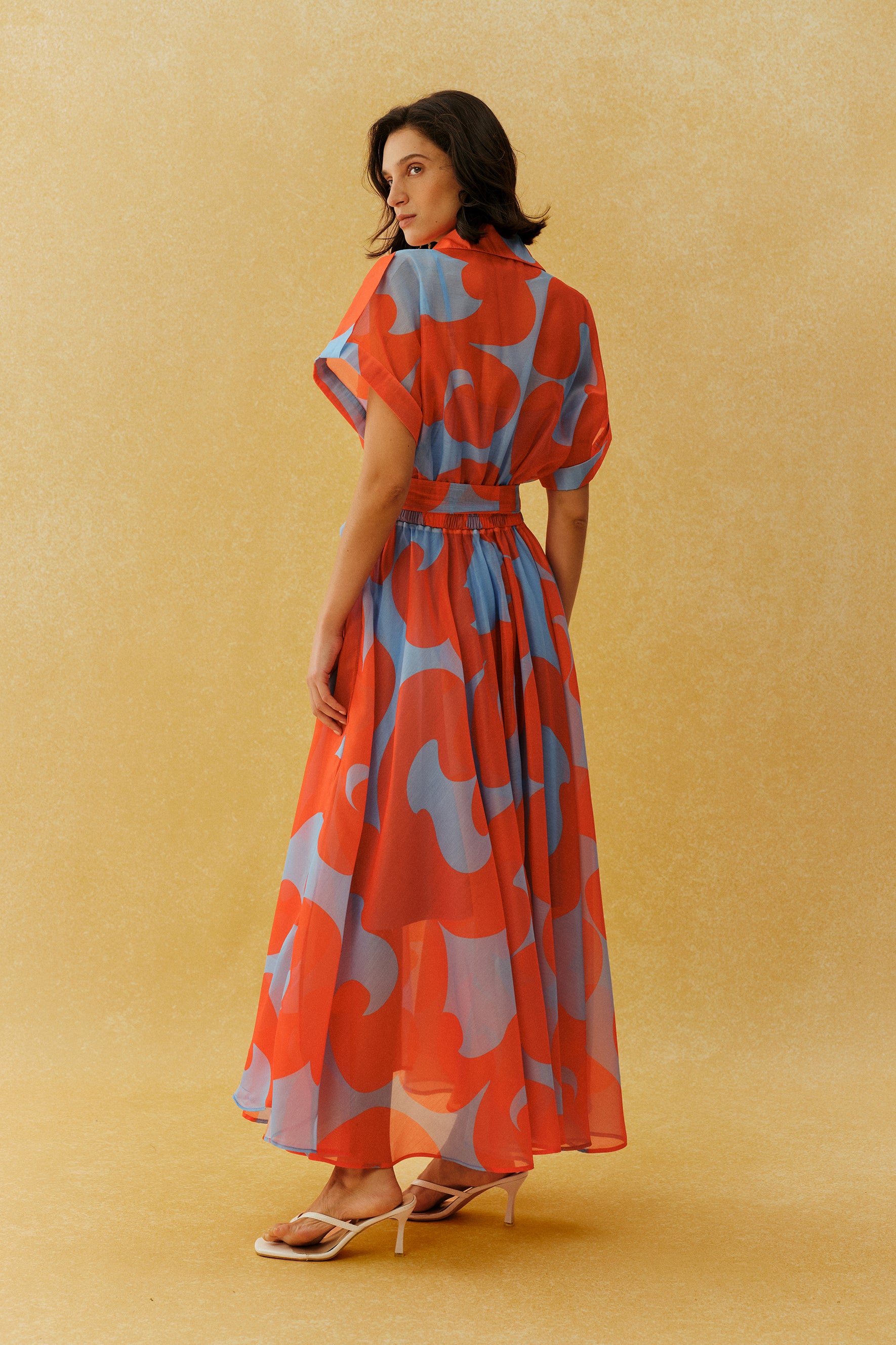 Vacation Mode Orange Abstract Print Short Sleeve Maxi Dress