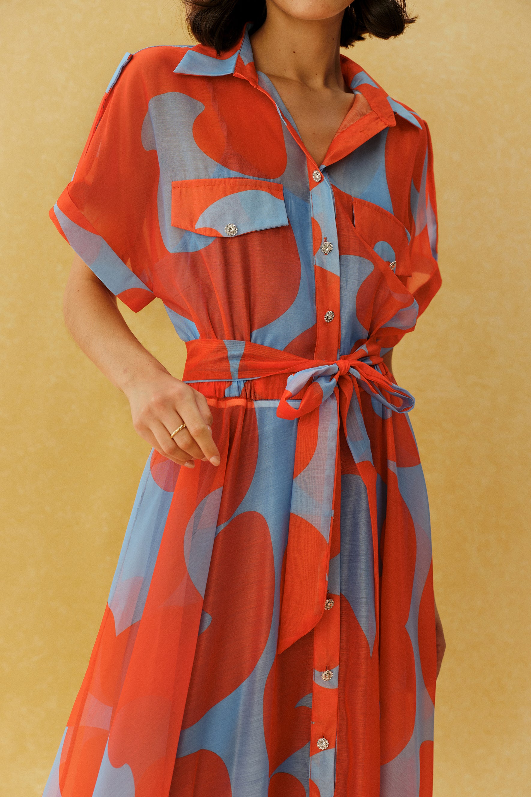 Vacation Mode Orange Abstract Print Short Sleeve Maxi Dress