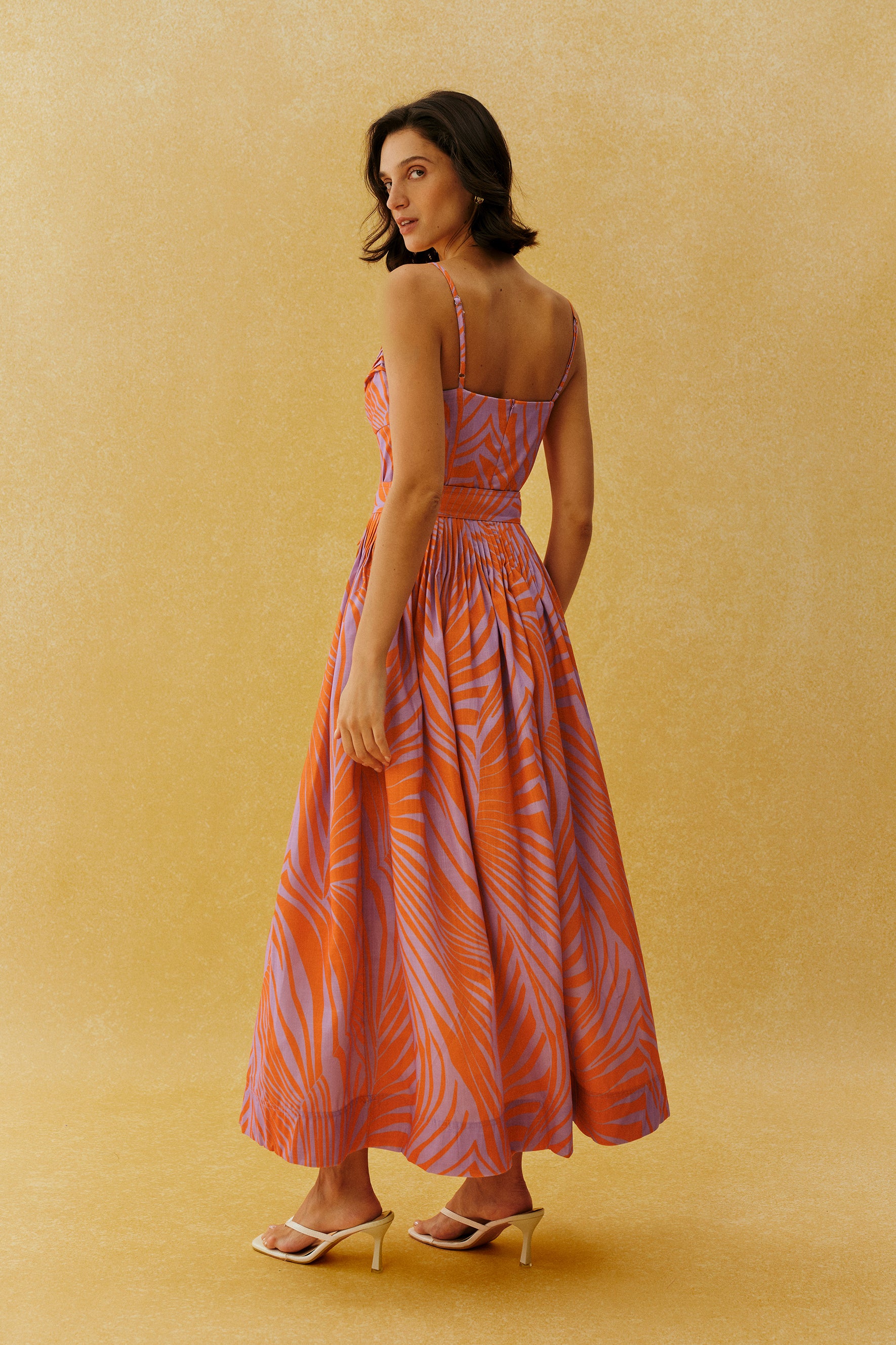 Chasing Sunshine Multi Leaf Print Pleated Maxi Dress