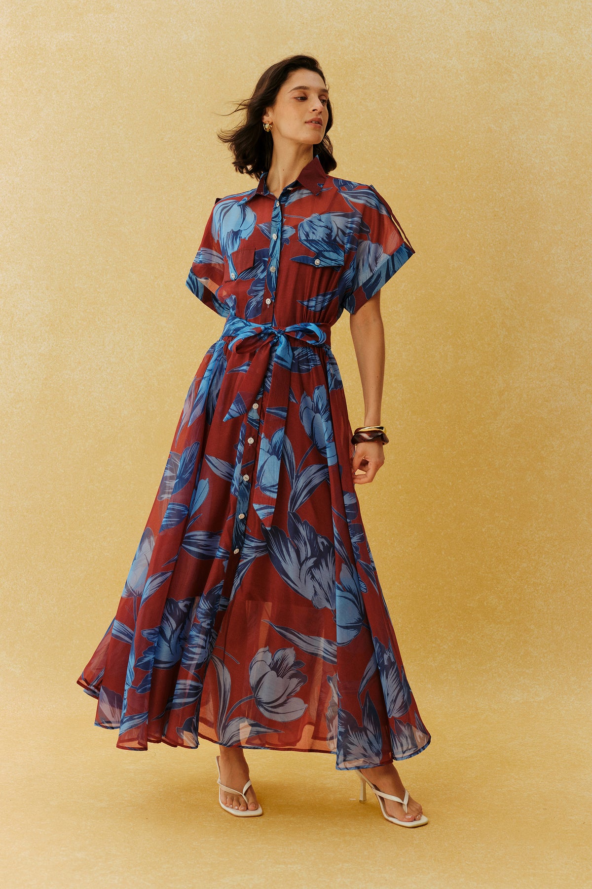 Vacation Mode Burgundy Floral Print Short Sleeve Maxi Dress