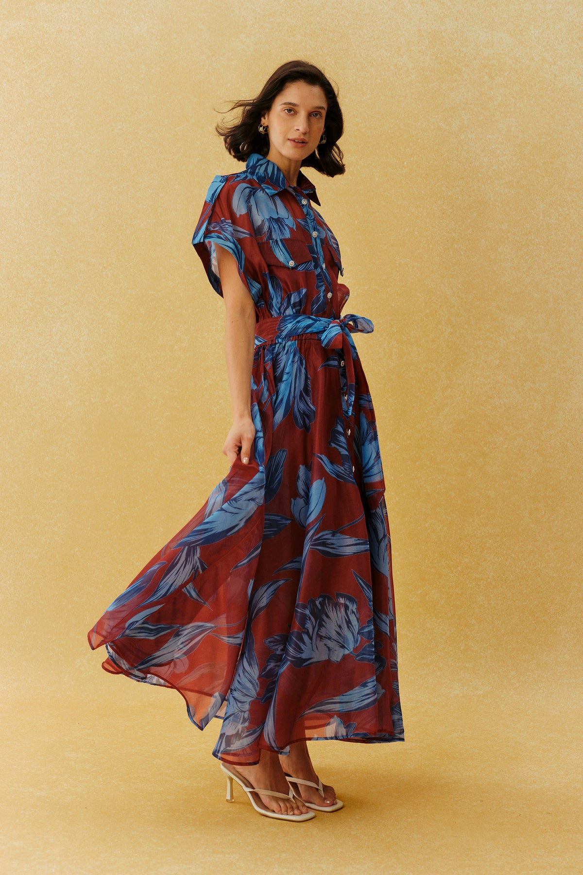 Vacation Mode Burgundy Floral Print Short Sleeve Maxi Dress