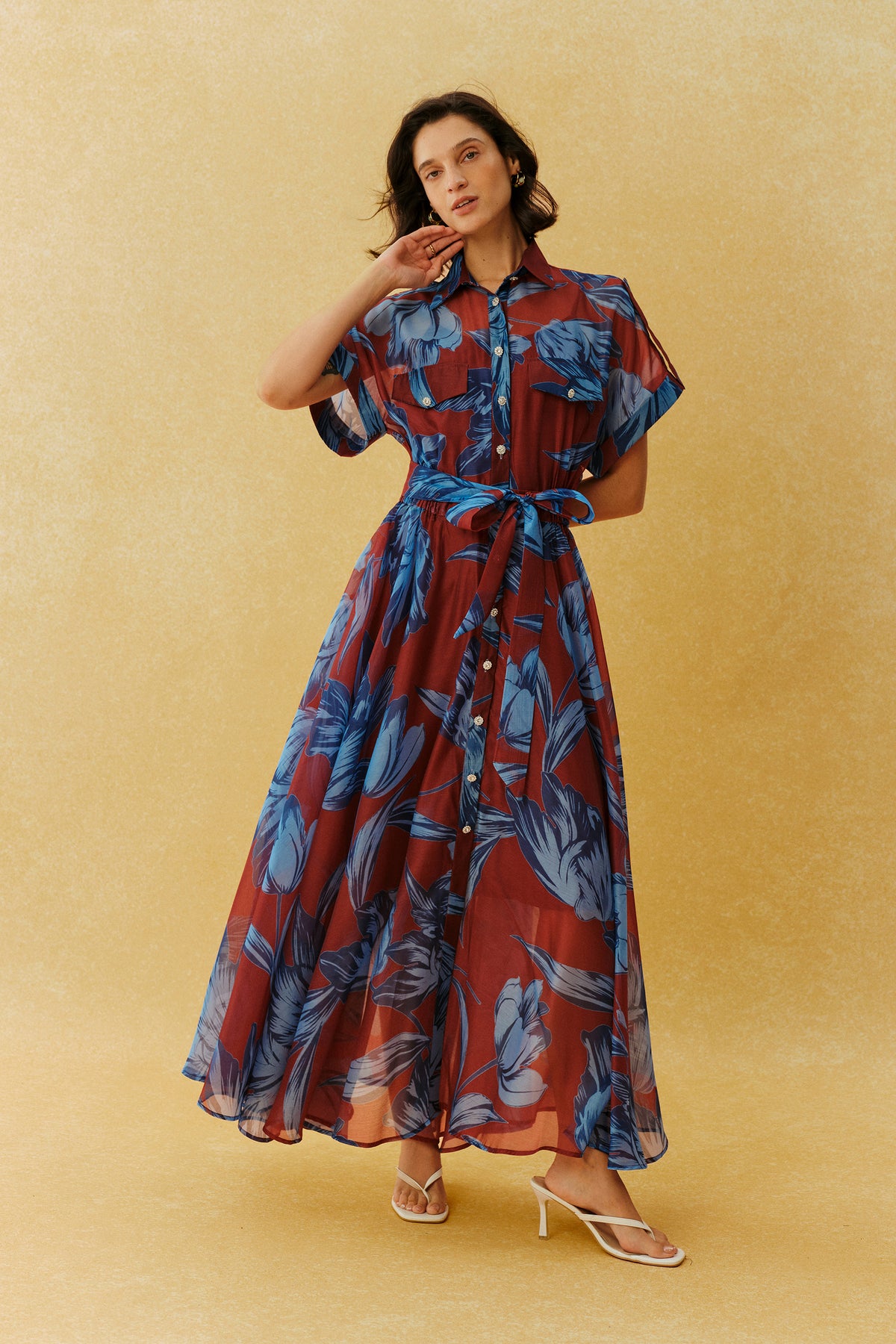 Vacation Mode Burgundy Floral Print Short Sleeve Maxi Dress