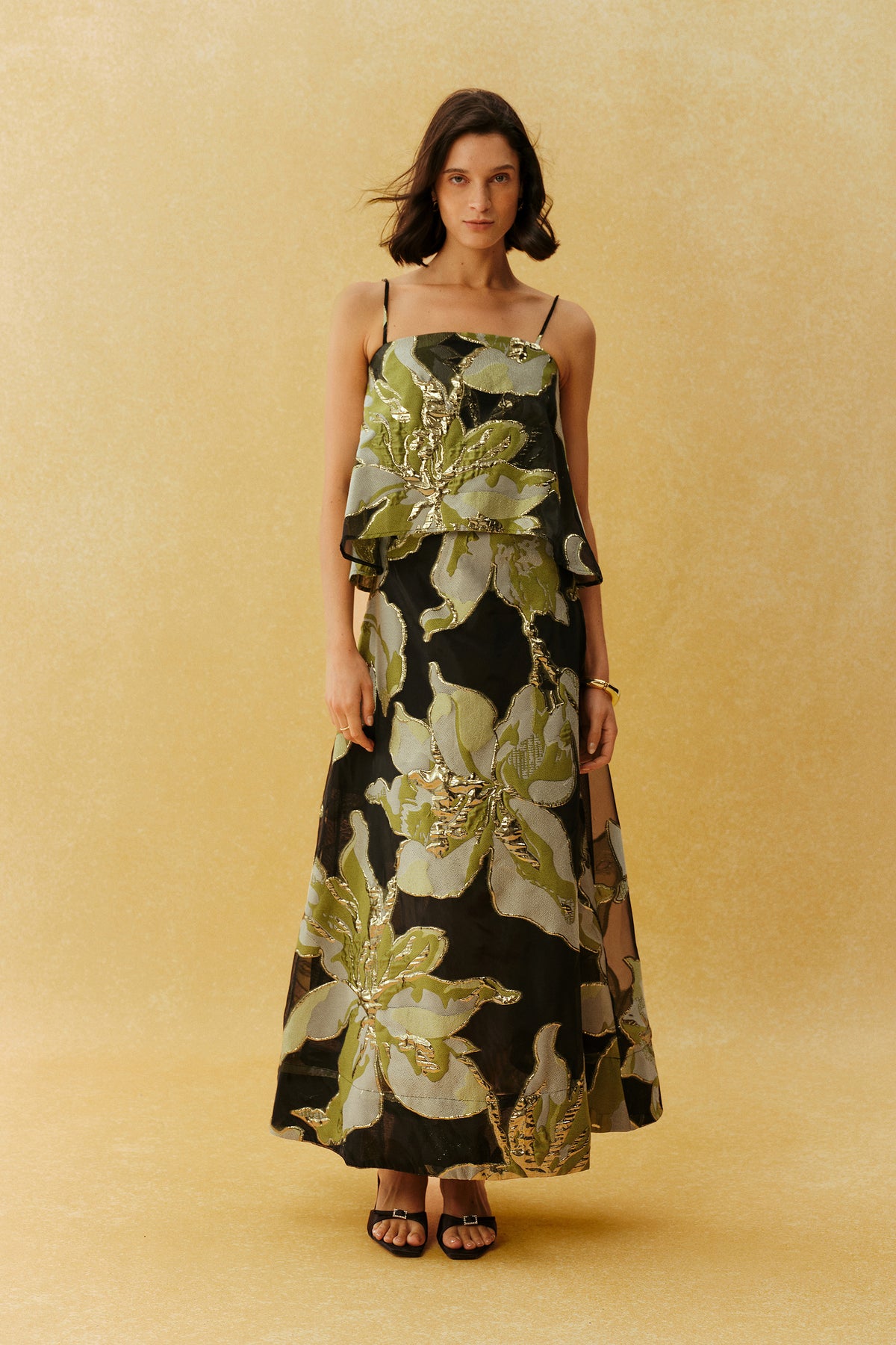 She Walked In Black Floral Spaghetti Strap Maxi Dress
