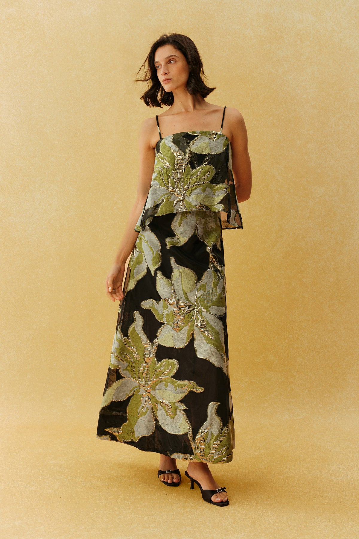 She Walked In Black Floral Spaghetti Strap Maxi Dress