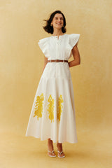 Something Lovely White Figure Embroidery Ruffle Sleeve Maxi Dress
