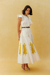 Something Lovely White Figure Embroidery Ruffle Sleeve Maxi Dress