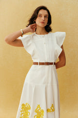 Something Lovely White Figure Embroidery Ruffle Sleeve Maxi Dress