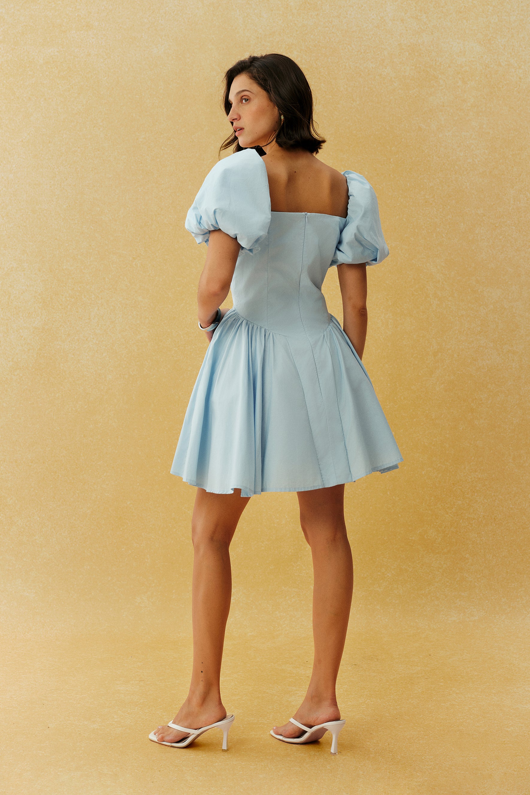 Keep It Sweet Blue Puff Sleeve Notch Neck Mini Dress