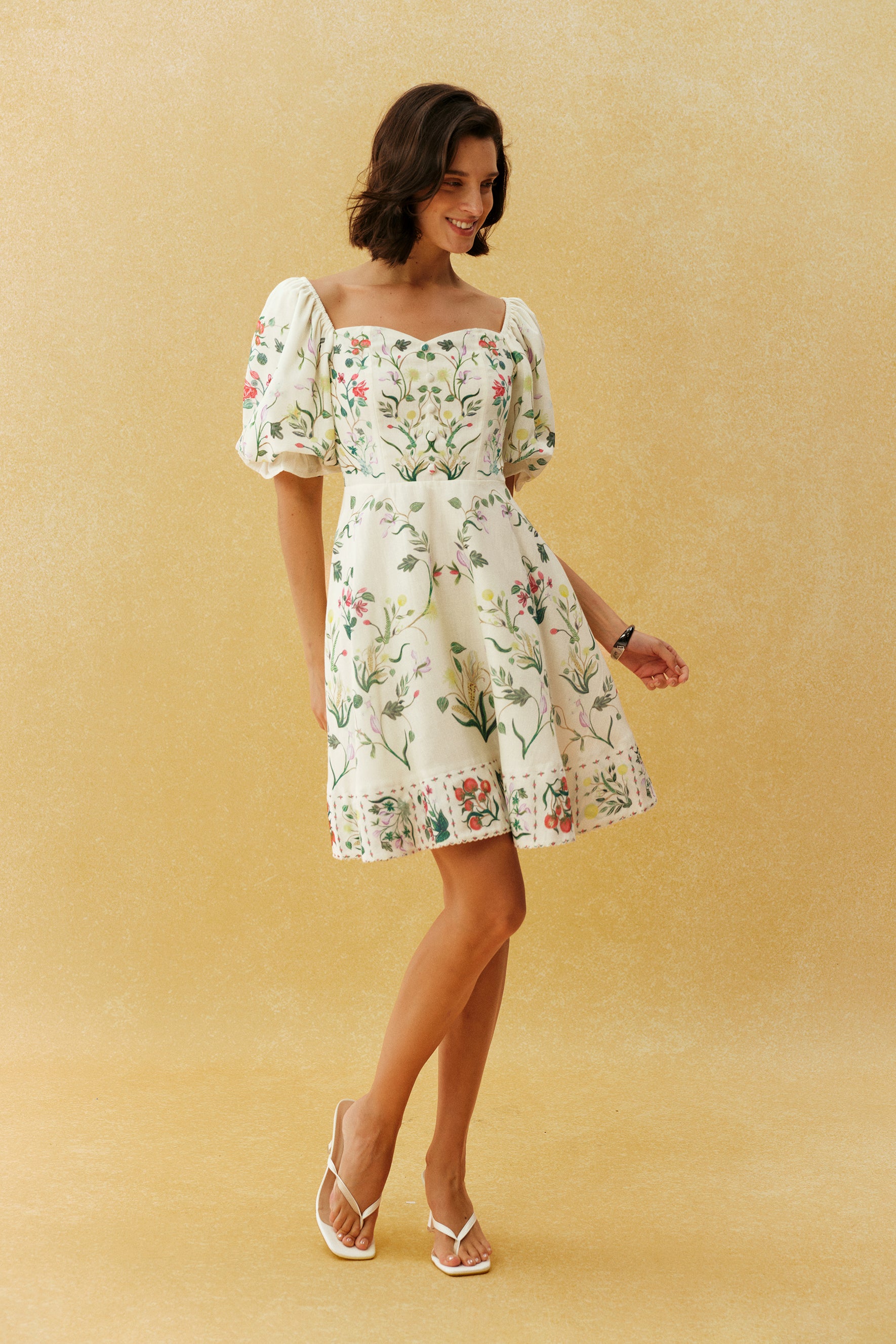 Pretty Hours White Floral Print Puff Sleeve Mini Dress