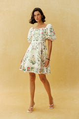 Pretty Hours White Floral Print Puff Sleeve Mini Dress