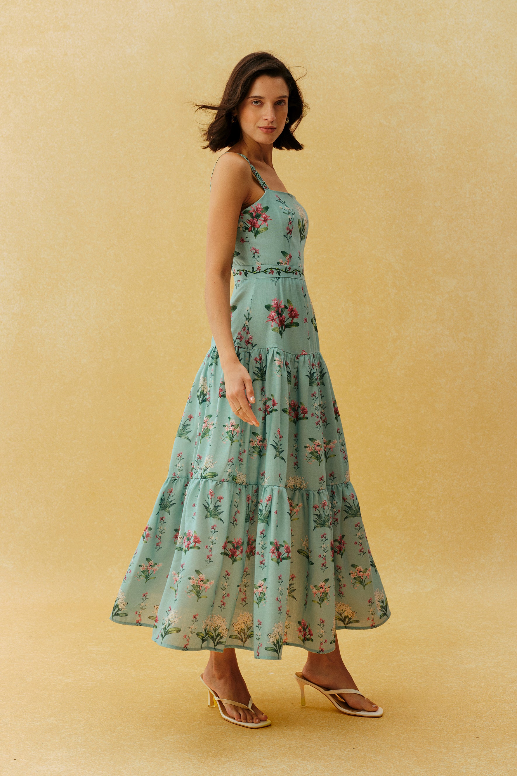 Catch My Smile Aqua Blue Floral Print Tiered Maxi Dress