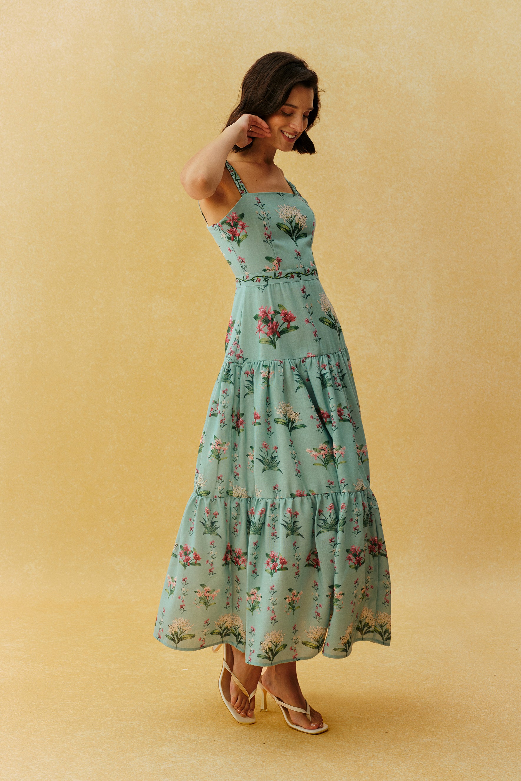 Catch My Smile Aqua Blue Floral Print Tiered Maxi Dress