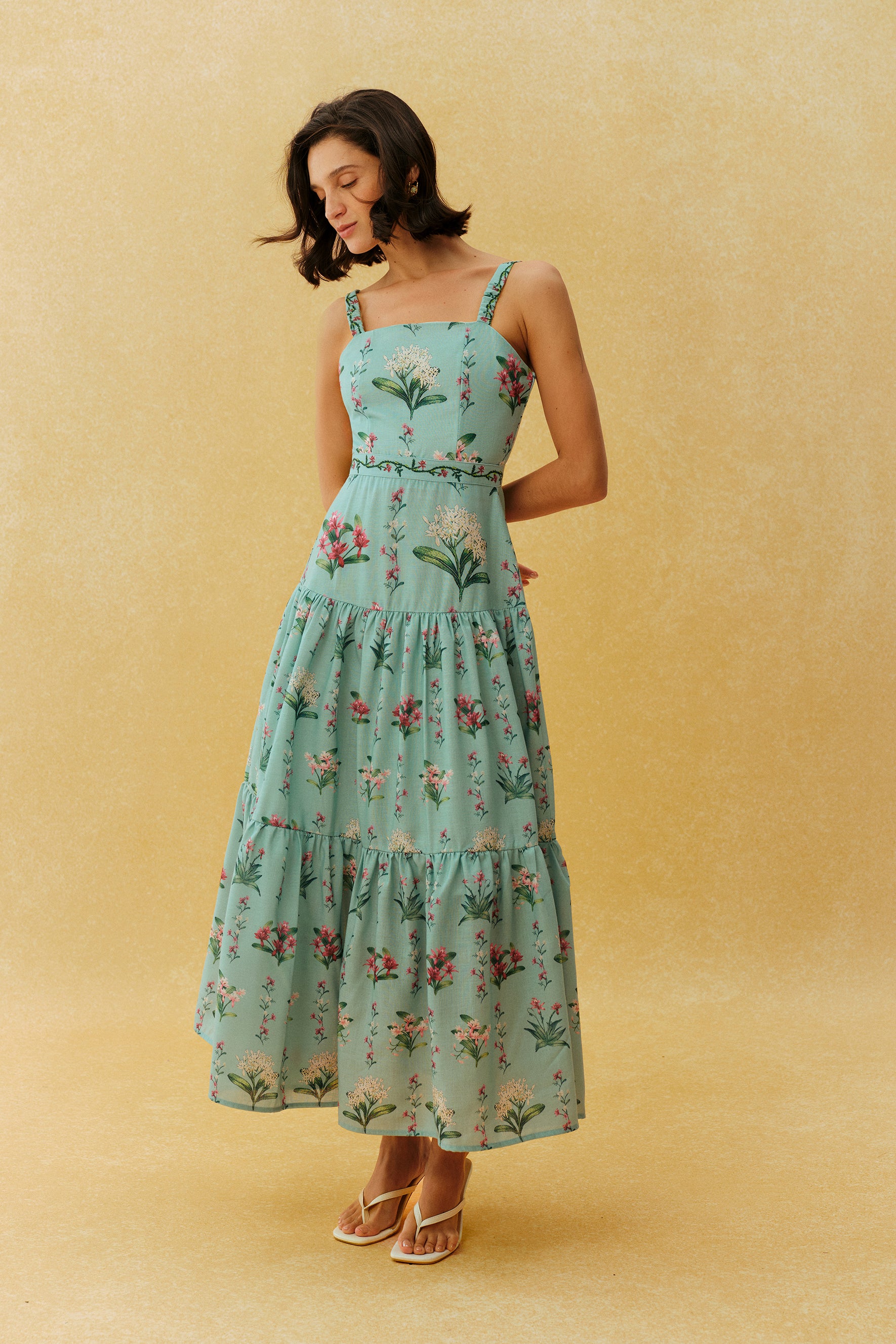 Catch My Smile Aqua Blue Floral Print Tiered Maxi Dress