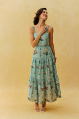Catch My Smile Aqua Blue Floral Print Tiered Maxi Dress