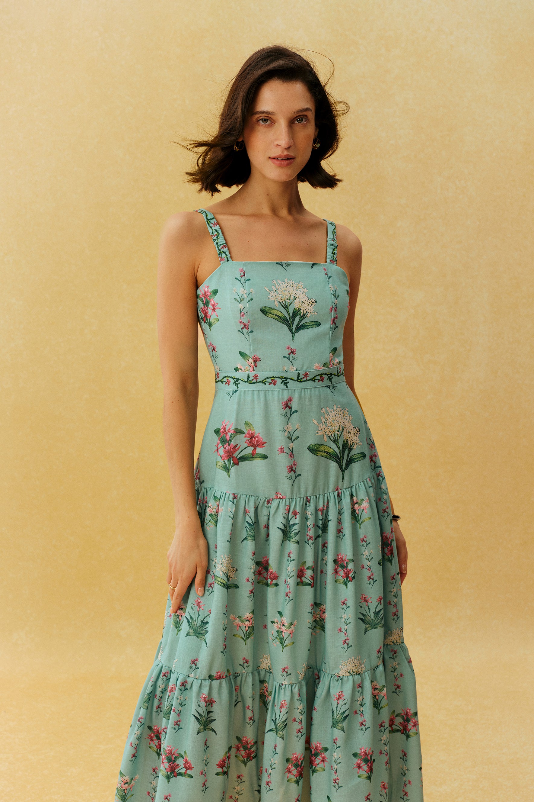 Catch My Smile Aqua Blue Floral Print Tiered Maxi Dress